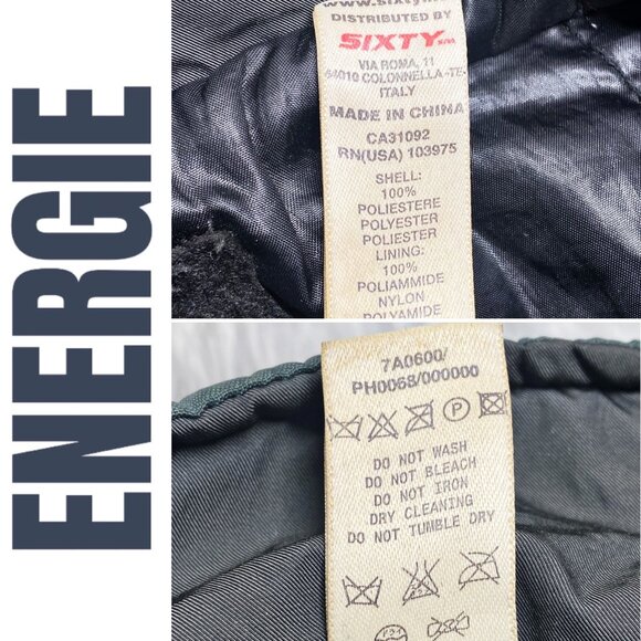 ENERGIE VINTAGE Y2K INSULATED MID LENGTH MOCK NECK PARKA HOOD GREEN GRAY, LARGE - Picture 10 of 12